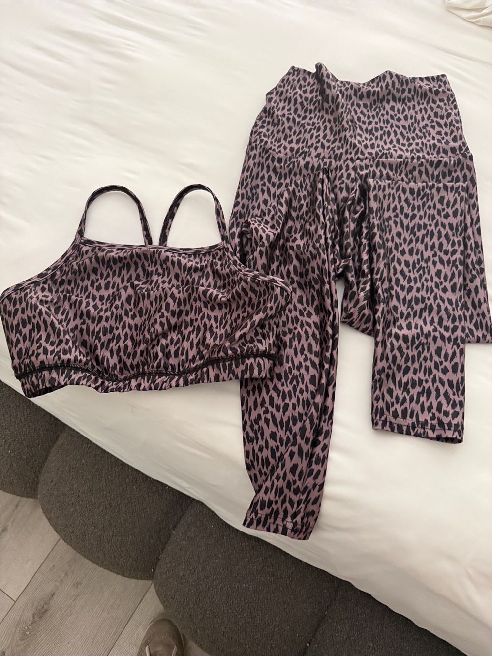 Emily Hsu Designs Purple Leopard Print Sports Bra & Leggings Set